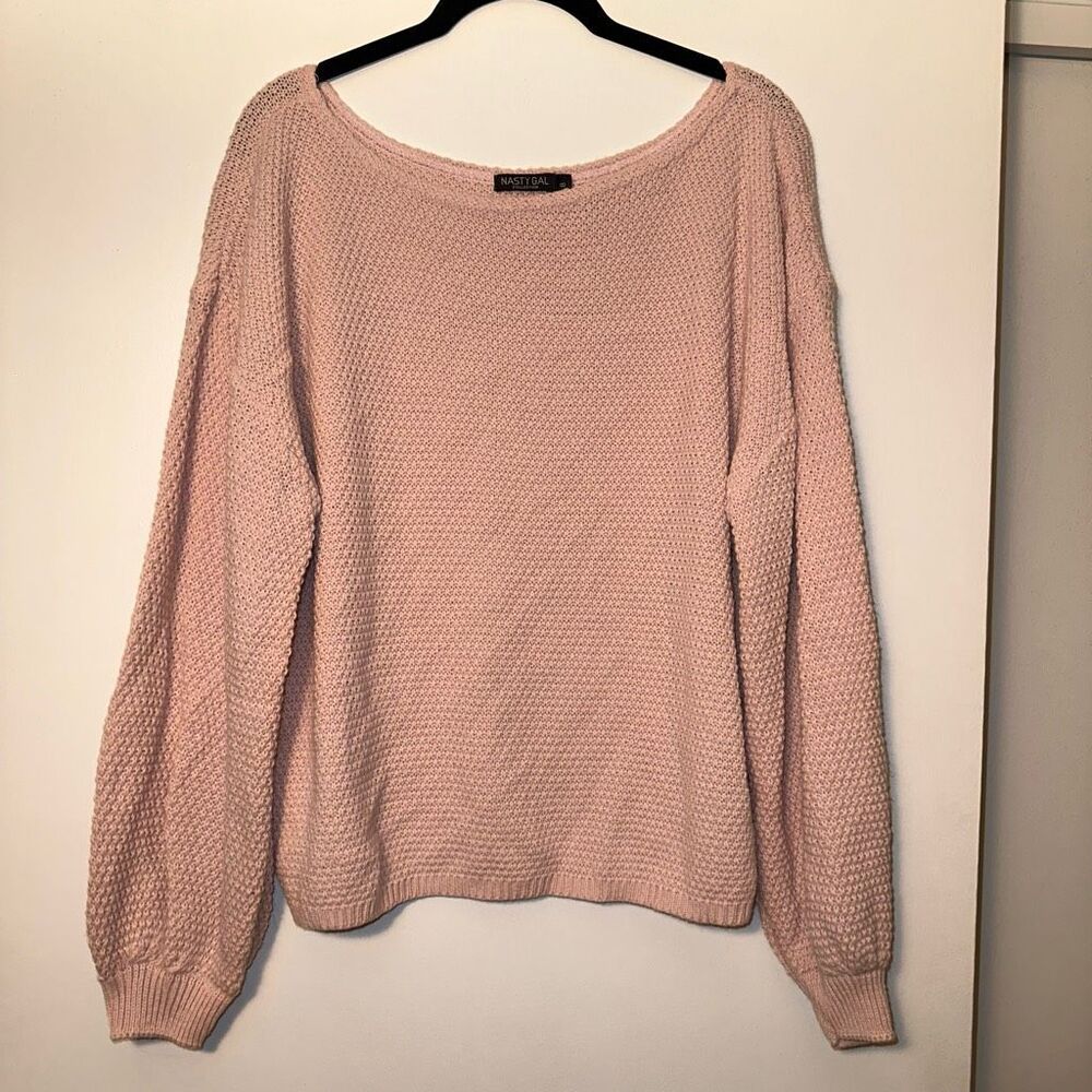 Nasty Gal 8 Popcorn Knit Balloon Sleeve Womens Round Neck Sweater Light Pink EUC